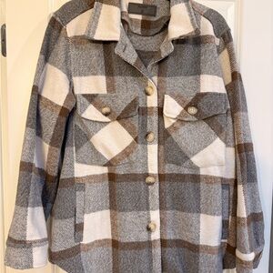 Blank NYC Women's Plaid Utility Jacket in Gray and Brown